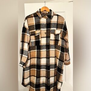 Womens | Plaid Button-Up Trench Jacket | Size S